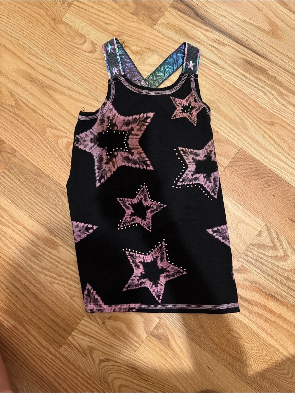 Girls Black Tank Dress with Pink Star Accents